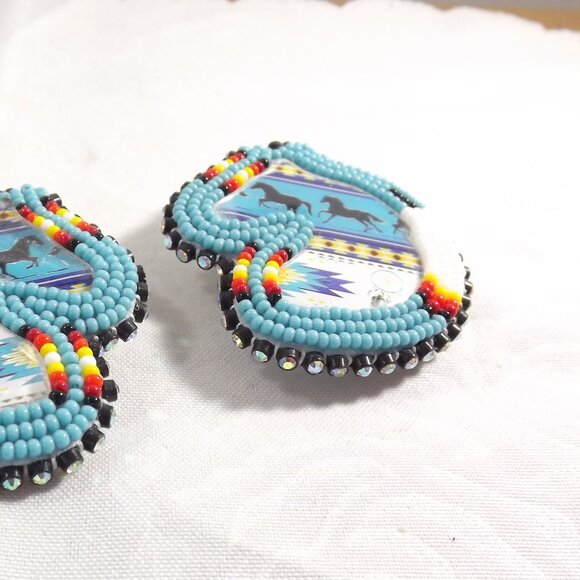 Beaded Horse Shaped Earrings with Decorative Insert - Picture 4 of 6